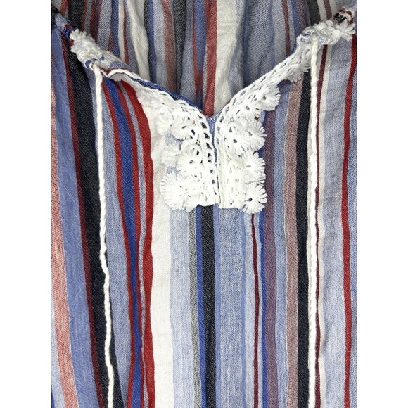 Florence Florencia Striped Boho 100% Linen Top Womens M Off Shoulder Tomato Girl - Picture 3 of 12